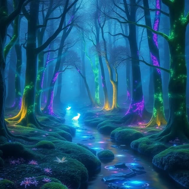 Mystical Forest with Glowing Trees